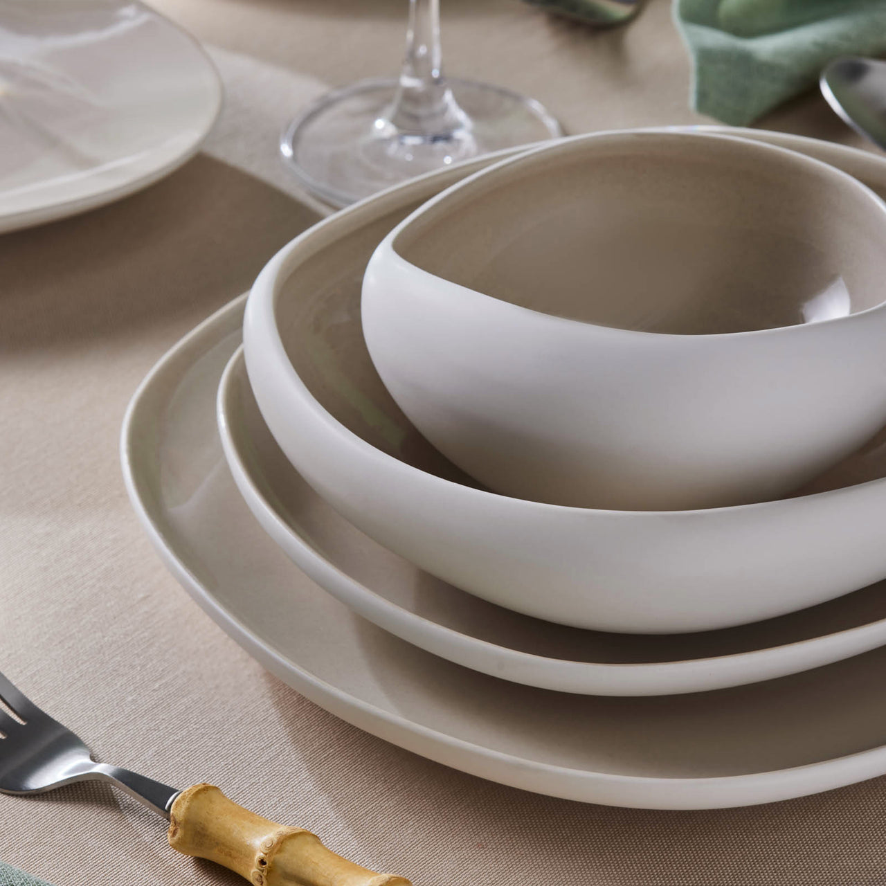 Streamline Cupid for 12 Person Dinnerware Set, 59 Piece- Cream