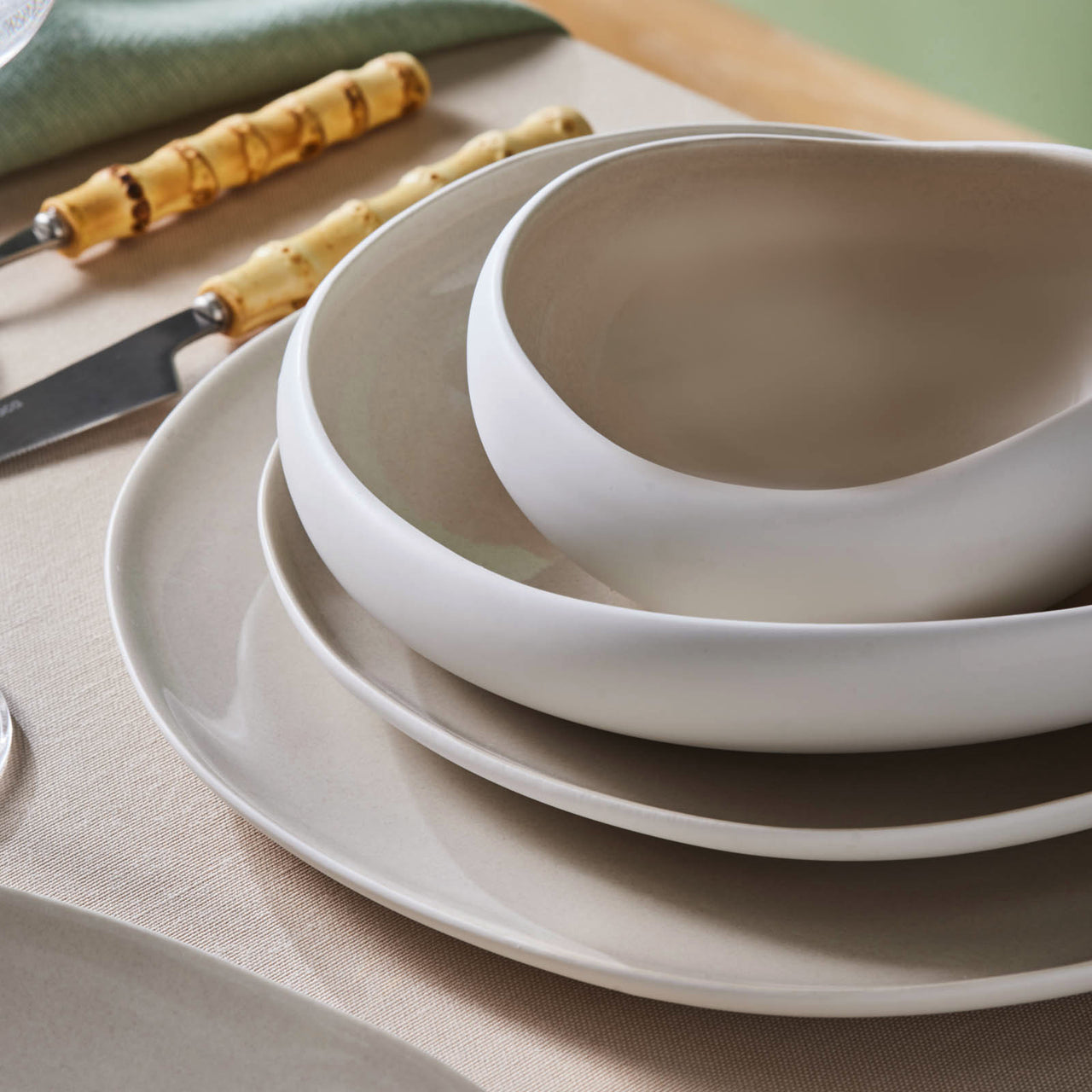 Streamline Cupid for 12 Person Dinnerware Set, 59 Piece- Cream