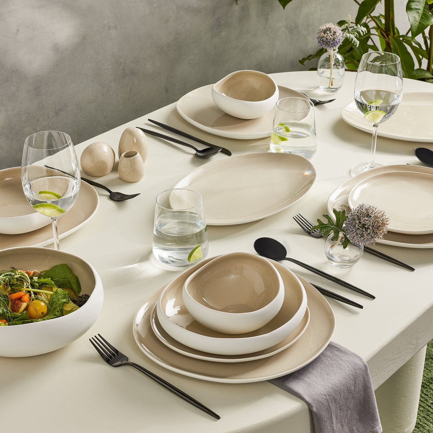 Streamline Cupid for 12 Person Dinnerware Set, 59 Piece- Cream