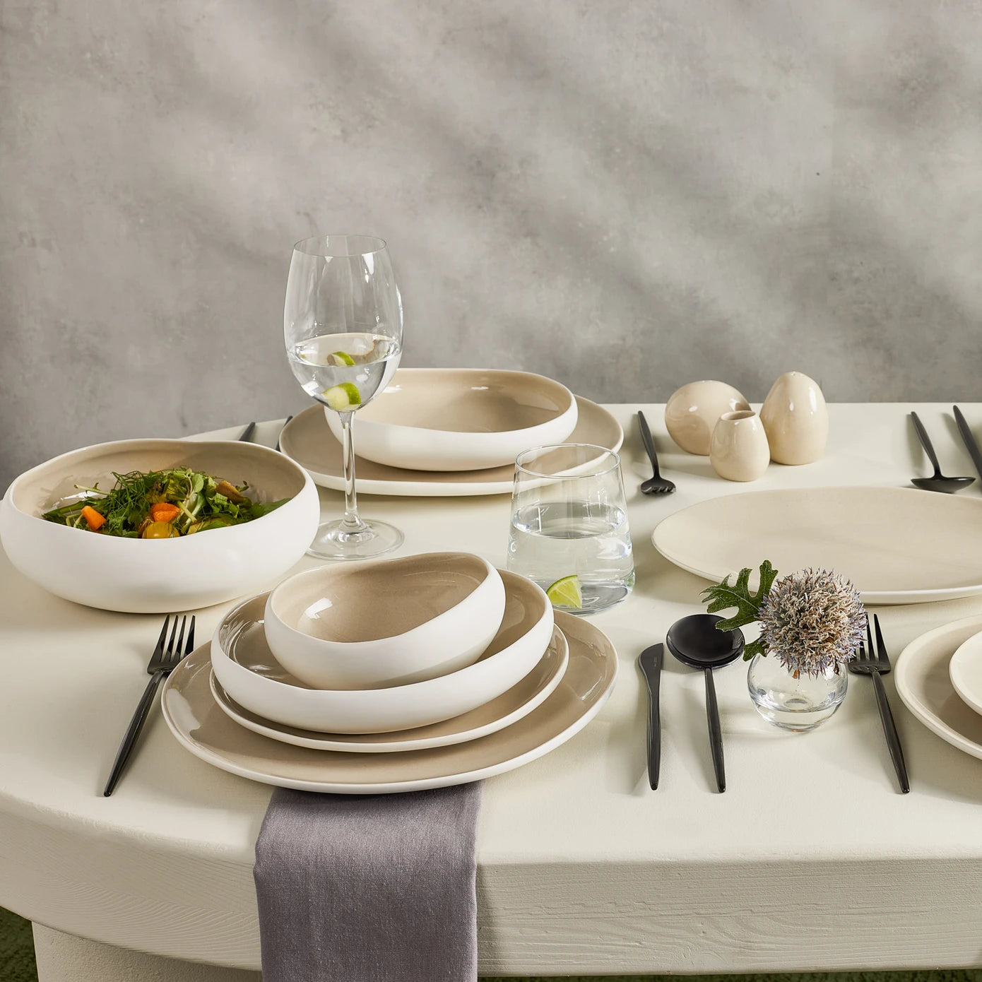 Streamline Cupid for 12 Person Dinnerware Set, 59 Piece- Cream