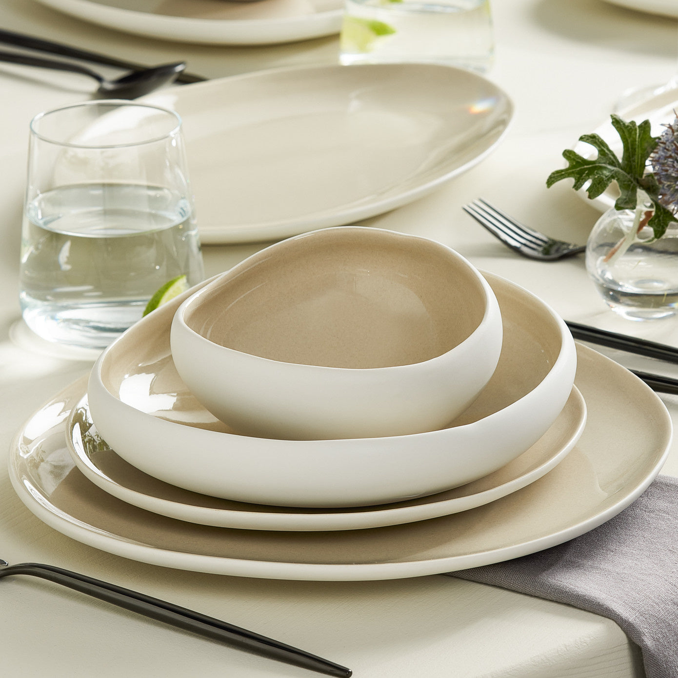 Streamline Cupid for 12 Person Dinnerware Set, 59 Piece- Cream