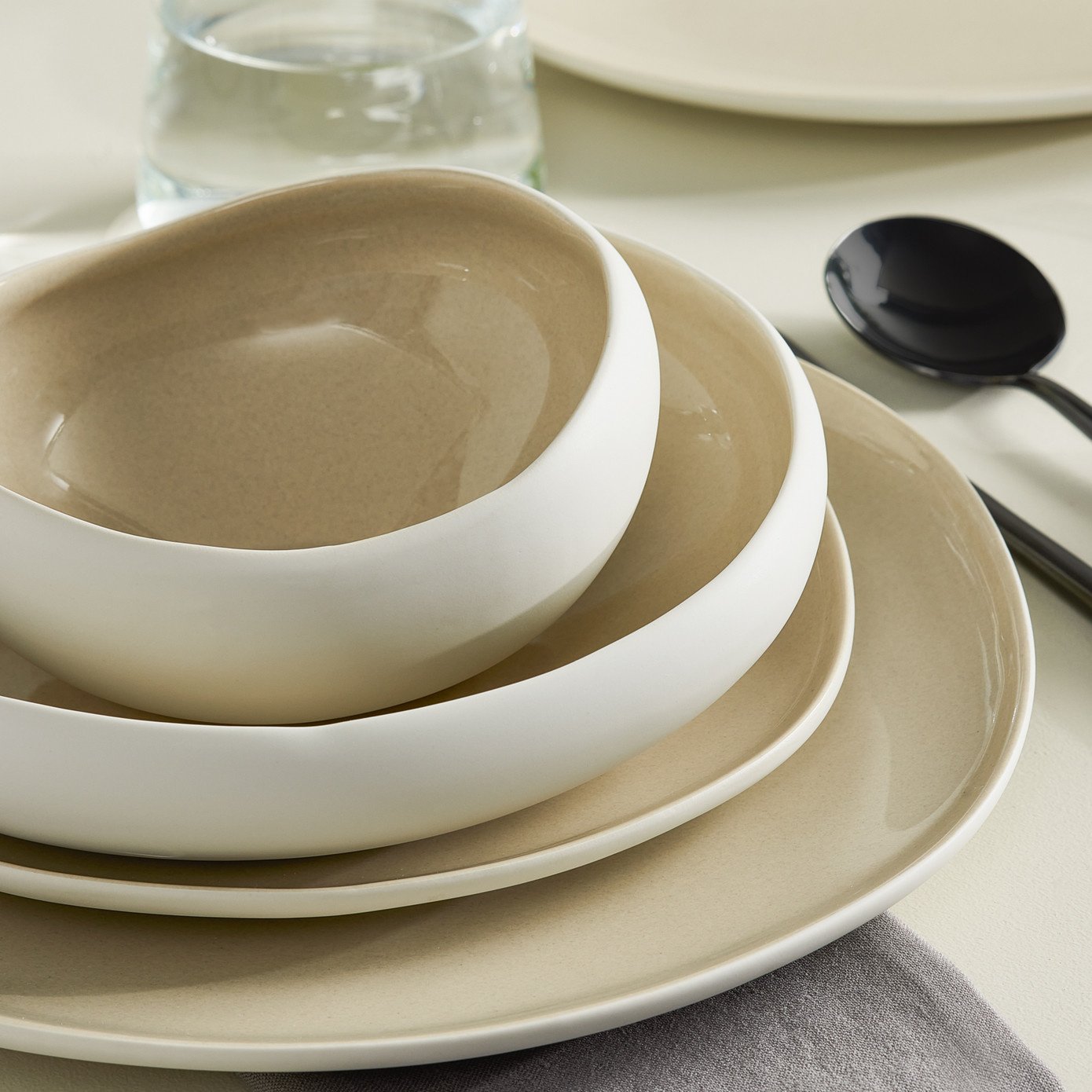 Streamline Cupid for 12 Person Dinnerware Set, 59 Piece- Cream