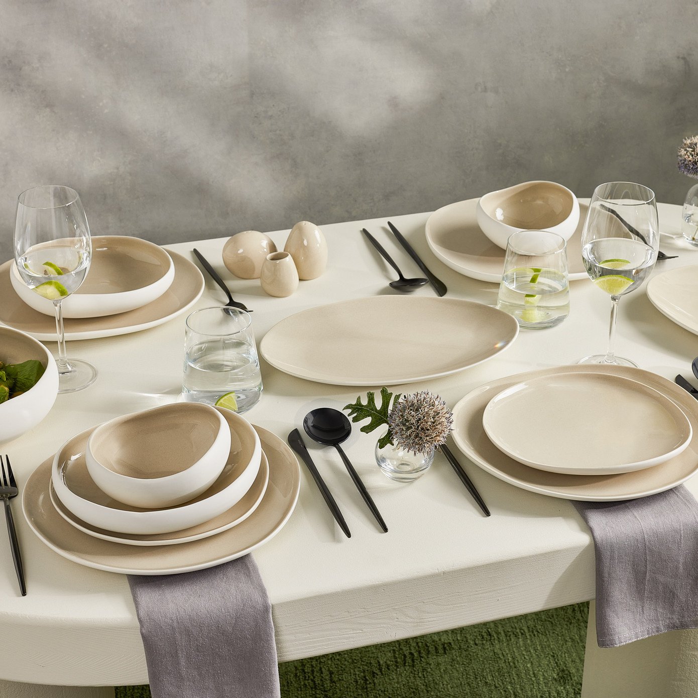 Streamline Cupid for 12 Person Dinnerware Set, 59 Piece- Cream